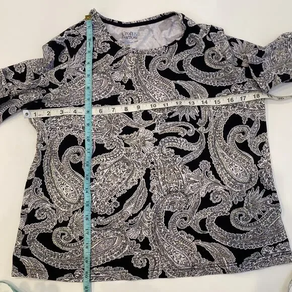 Croft & Barrow The Classic T Long Sleeve Paisley Cropped Round Neck Shirt Sz PM - Picture 5 of 7